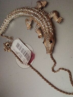 Gold Crystal-Accented Crocodile Pendant Necklace
